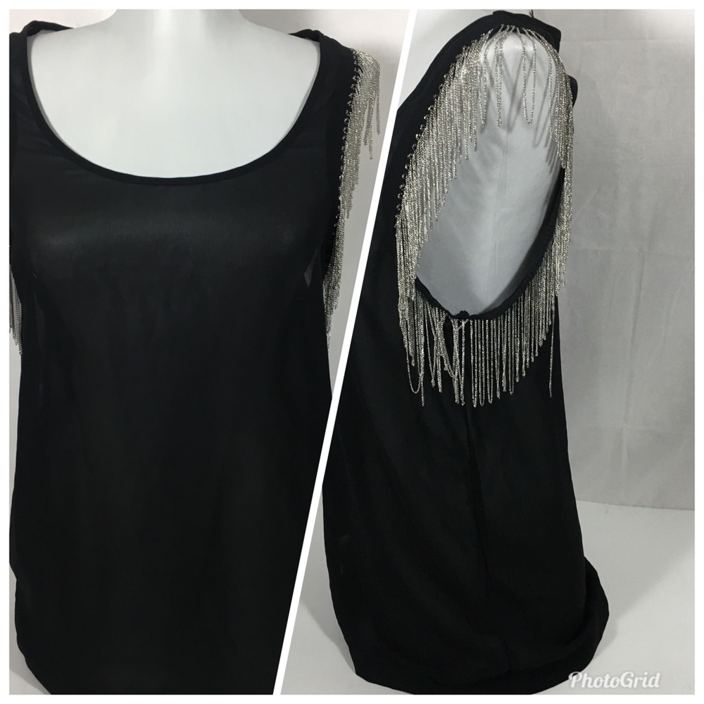 Rock&Republic Black‎ Silver Chain Top XS